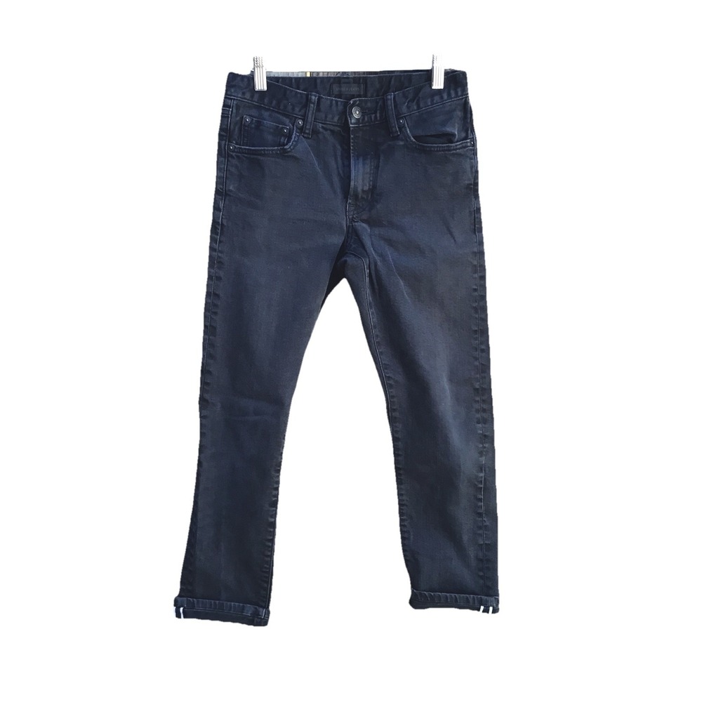 Uniqlo Selvedge Black Denim Jeans Men's 28x26 Slim Fit Stretch Cuffed Japan